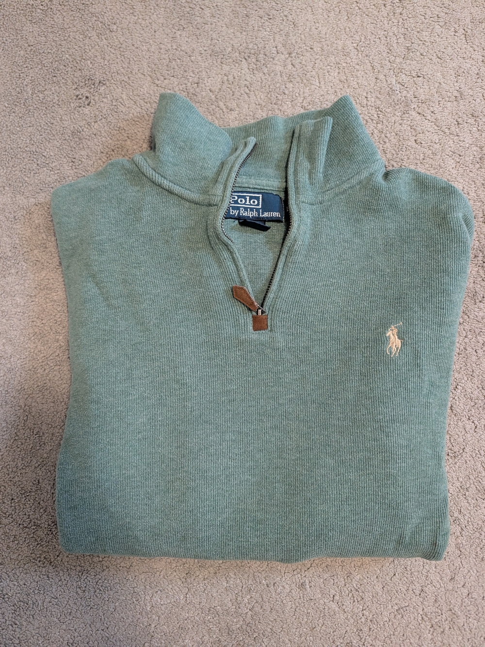 Polo Ralph Lauren Men's Sage Green Quarter-Zip Sweater, Large